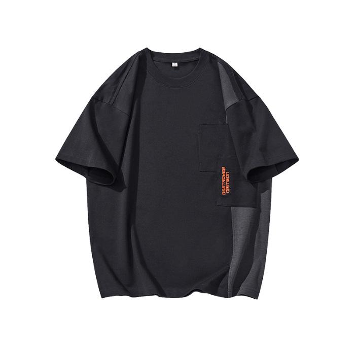 

Тяжелая футболка из чистого хлопка с коротким рукавом для мужской летней новинки, свободная, большого размера, повседневная, плечо-плечо 4XL чёрный