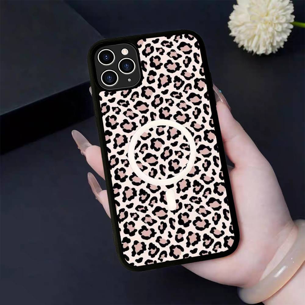 Leopard Cheetah Print For Magsafe Magnetic Phone Case Wireless PC+TPU For IPhone 11 12 13 14 15 16 17 Pro Max Plus