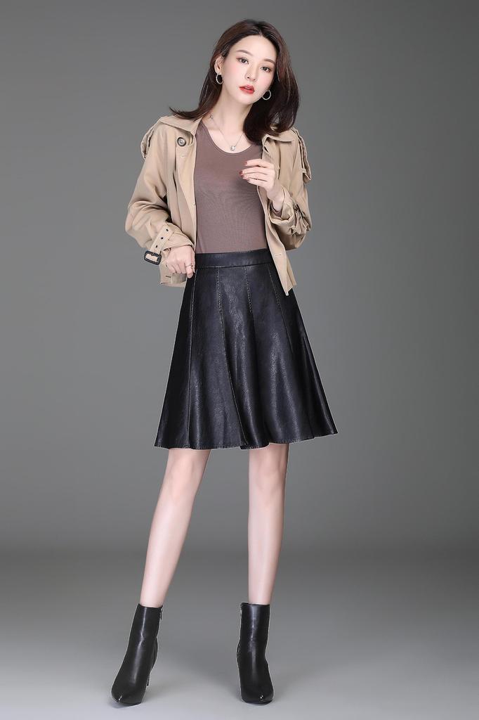 Syvent PU Leather Plus Shiny Faux Leather Solid Perfect for Fall and Winter Women's A-Line Skirt, Knee-Length, Size, High-Waisted, Colorful, Skirt,