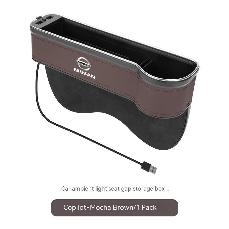 AUK2 Car USB Charging Colour Light Seat Gap Storage Box For Nissan X-Trail Qashqai Sentra Serena Tiida Teana Juke Leaf Micra Almera