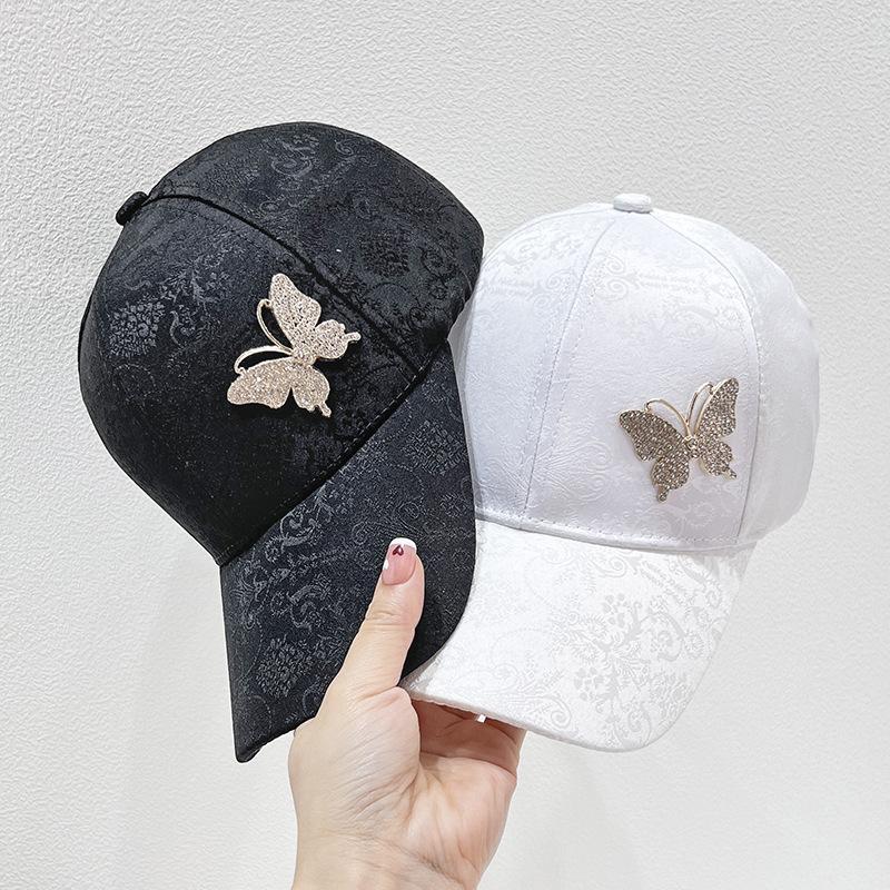 Rhinestone butterfly baseball cap children summer thin mercerized cotton sunscreen visor lace pattern cap