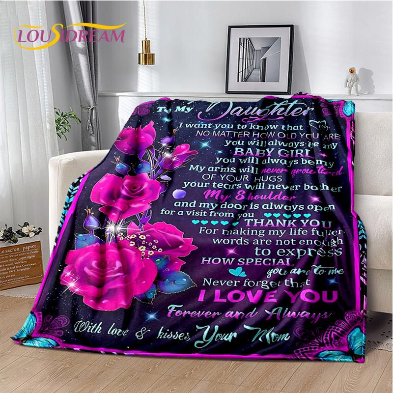 To My Daughter Son Grandedaughter Letter Christmas Present New Year Blanket,Soft Throw Blanket for Home Bedroom Bed Sofa Cover