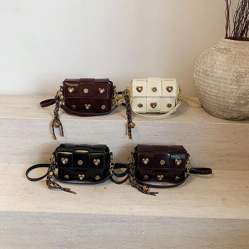 Bags This year's popular bag 2025 new Korean version fashion splicing shoulder bag women's crossbody rivet small square bag