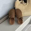 2025 Winter New Leather Retro Thick-soled Heightening Versatile Casual Slippers Women's Thickened and Hairy Low-top Birkenstocks
