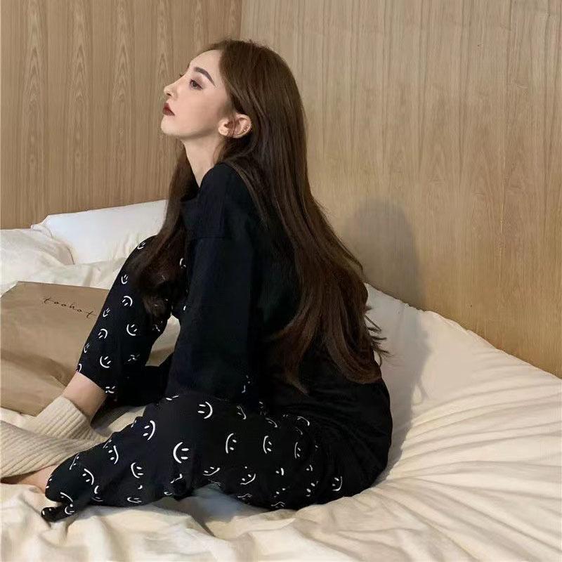 Autumn and Winter Pajamas Female Two-Piece Suit Long-Sleeved Smiley Students New Homewear