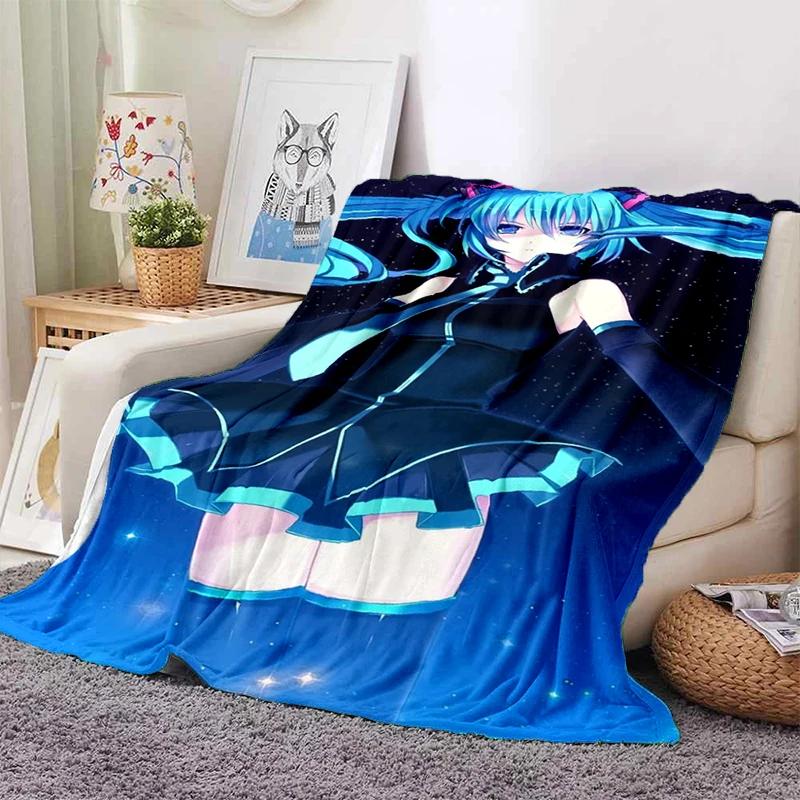 3D M-MIKUS Music VOCALOID Cartoon Girl Soft Plush Blanket,Flannel Throw Blanket for Living Room Bedroom Bed Sofa Cover Gift