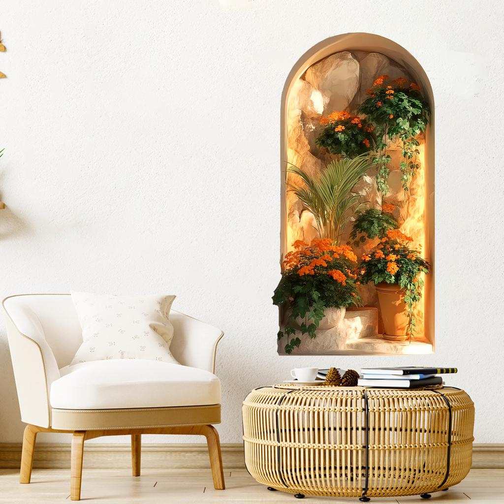 Arched Fake Window Green Plants Bedroom Living Room Foyer Dormitory Home Decoration Wall Self-adhesive Stickers