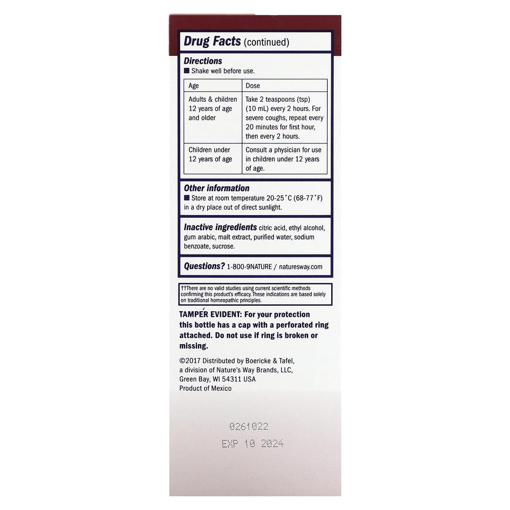 Boericke & Tafel, Cough & Bronchial Syrup, Weekly, 240Ml(8Fl Oz)