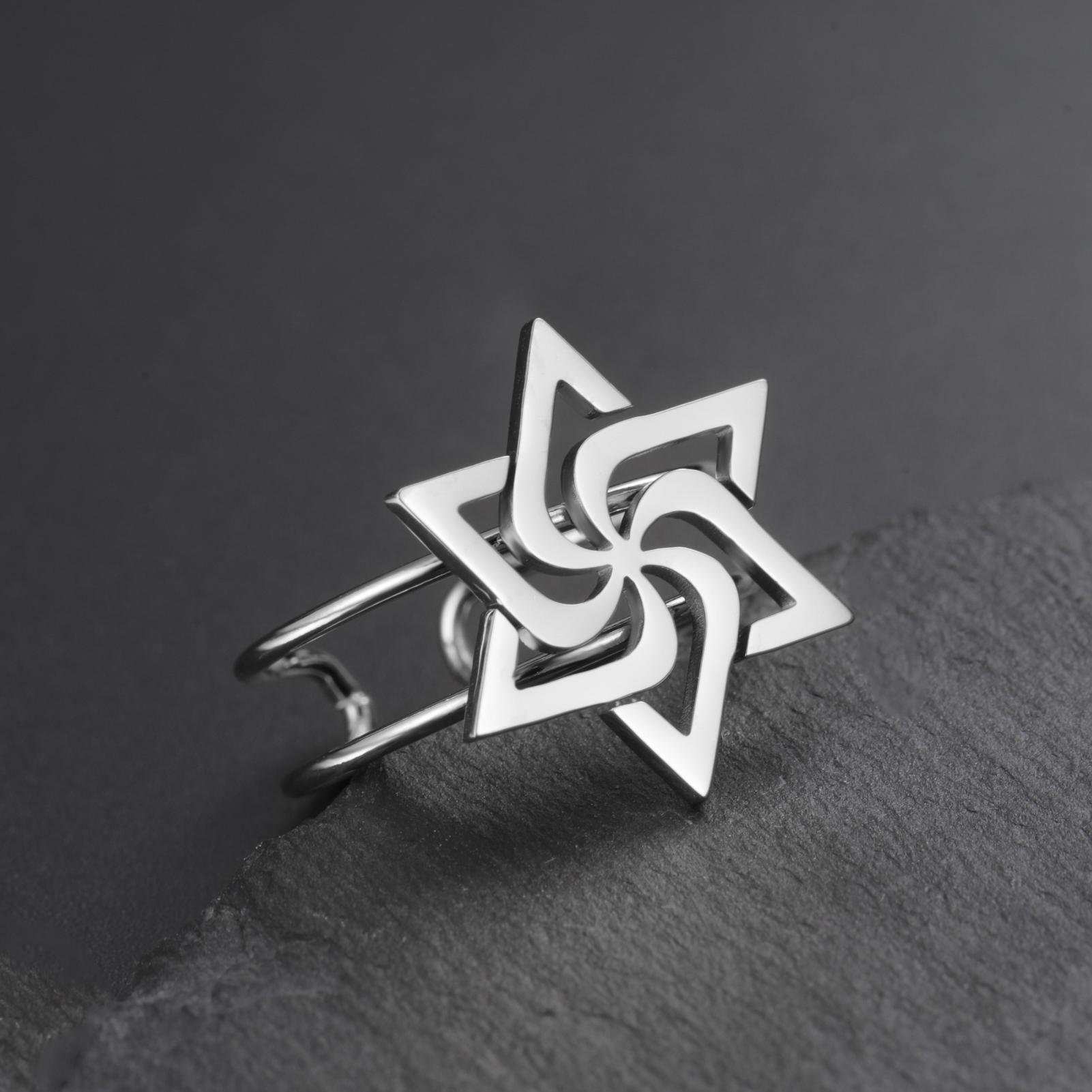 Lemegeton Ukraine National Emblem Rings Hexagram Trident Stainless Steel Jewelry Star of David Eagle Lion Open Ring Party Gifts resizable