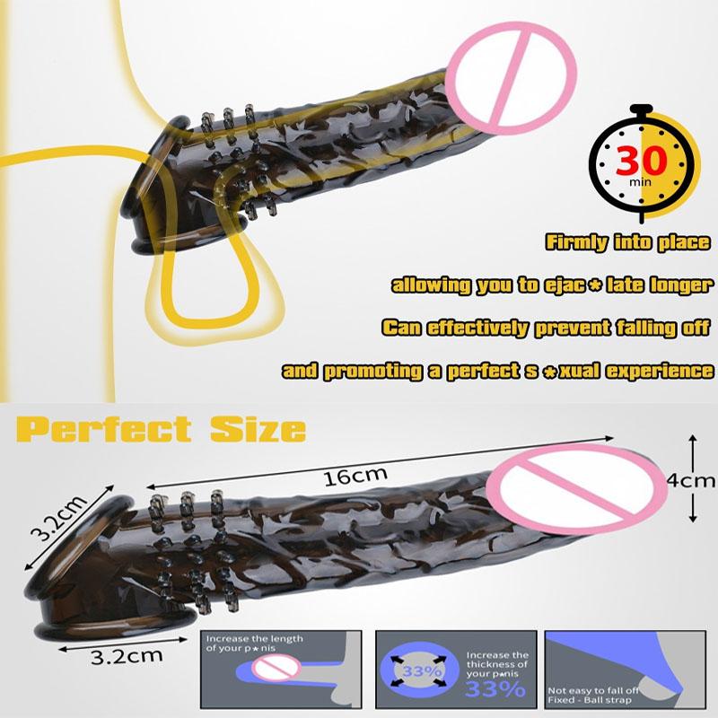 20cm Penis Enlargement Sleeve Thicken Penis Extender Reusable Condom  Delay Ejaculation Sex Toys for Men Adult Toys