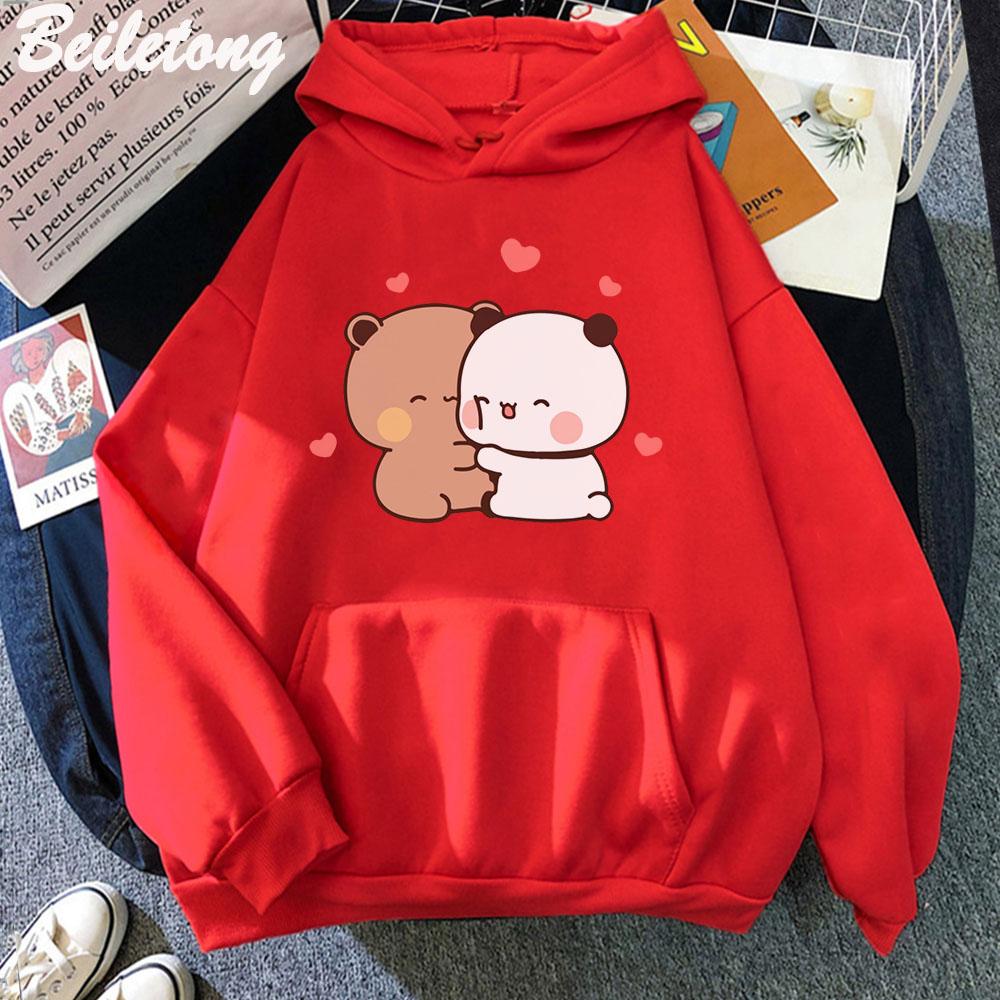 Panda Bear Cute Cartoon Hoodies Bubu Dudu Kawaii Clothing Girls Loose Sweatshirts Spring/Autumn Pink Long Sleeve Pocket Harajuku