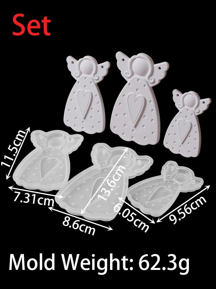 DIY Faceless Angel Silicone Mold Christmas Tree Hanging Ornament Plaster Concrete Resin Mould Heart Dot Texture Dress Girl Craft