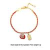 Festive Red Pomegranate Zircon Pendant Necklace & Enamel Bracelet with High-End Earrings Set