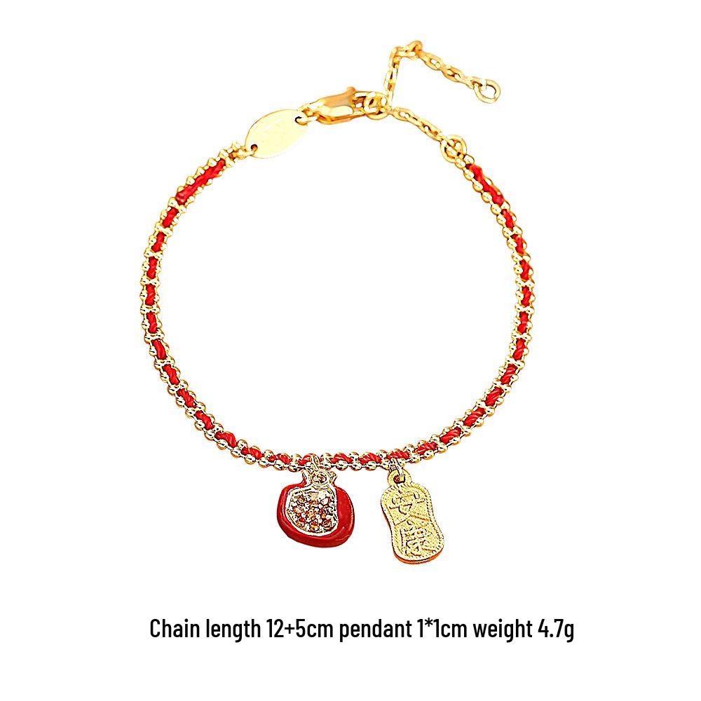 Festive Red Pomegranate Zircon Pendant Necklace & Enamel Bracelet with High-End Earrings Set