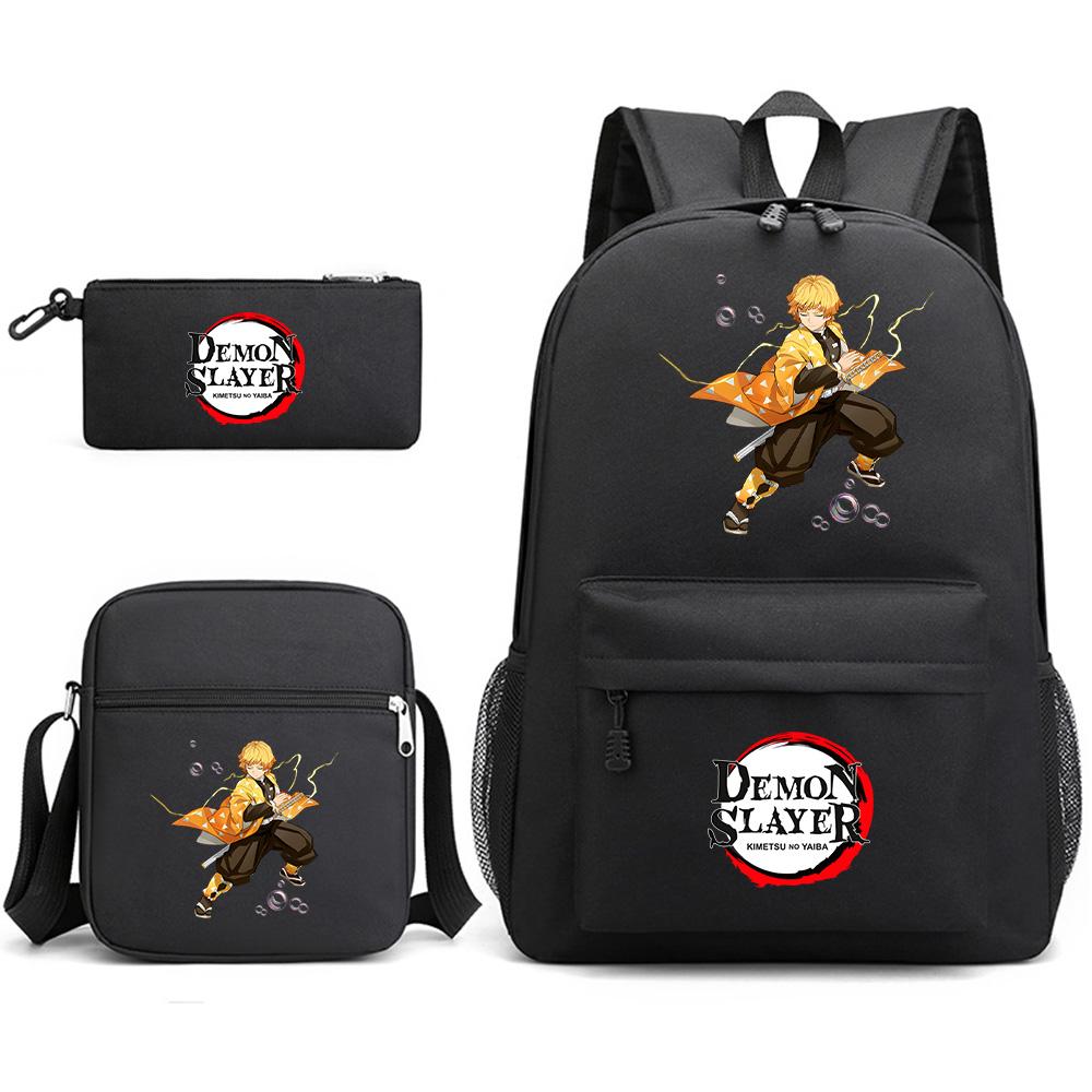 3Pcs/set Anime Demon Slayer Printed Backpack with Shoulder Bag Pencil Case for Teenager Student Boy Girl Waterproof Schoolbag