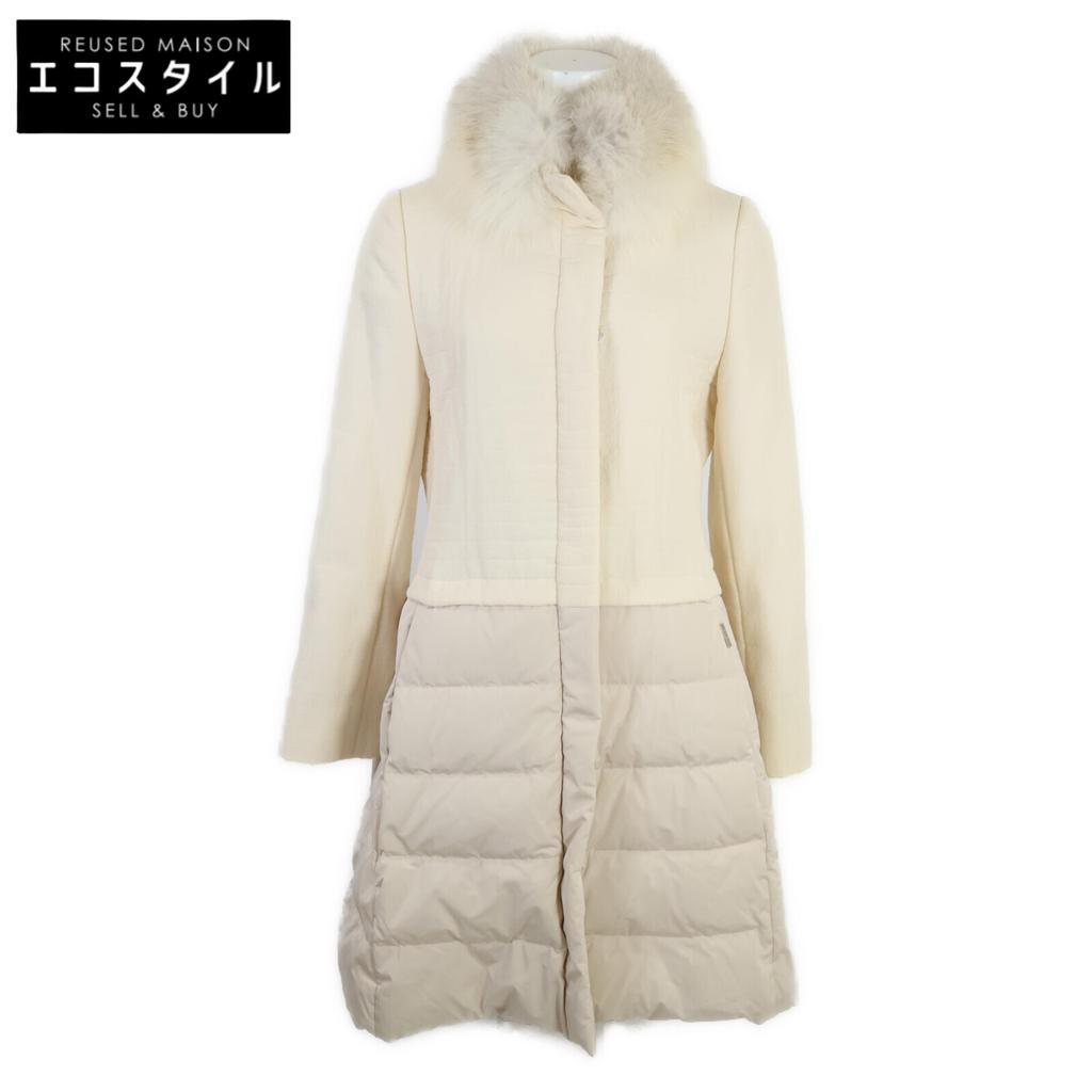 FOXEY Boutique 34690 Alpaca blend down jacket with fox fur and contrasting design coat 38 IvoryUsed