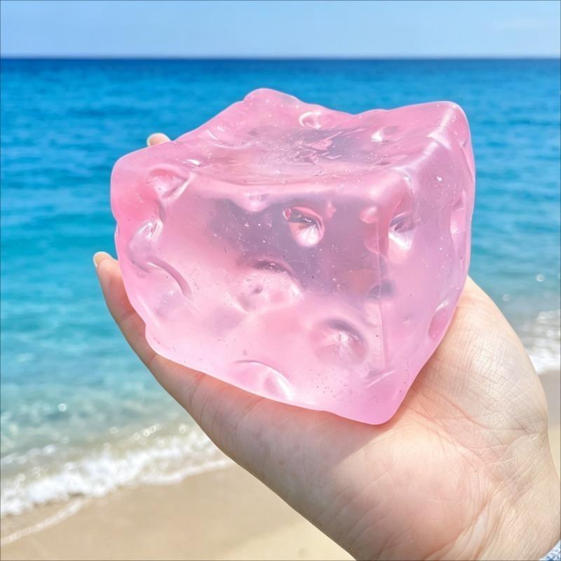 Jumbo Pink Cheese Cube Stress Ball Squishy Toy Cheese Stretchable Squeeze Ball Fidget Toy Asmr Sensory Anti-Stress Friends Gift