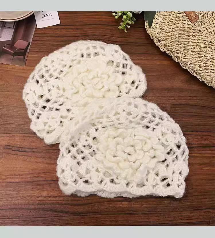 Women's Handmade Crochet Mohair Flower Beanie Hat