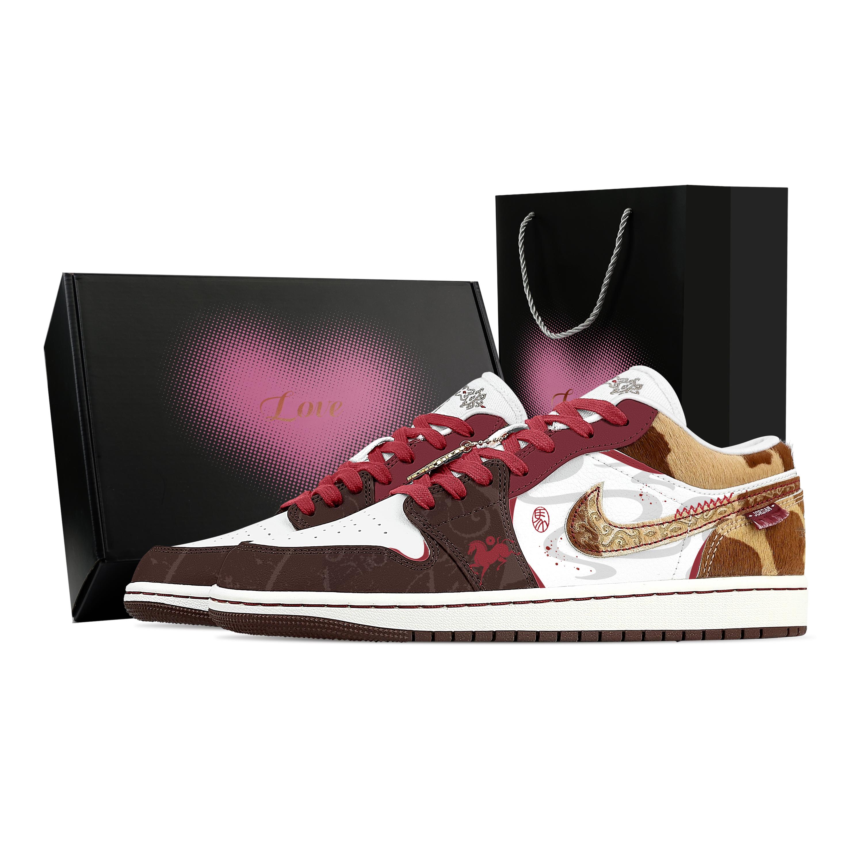 

Jordan Air Jordan 1 Golden Horse, Heart Box Abrasion Resistant Low top Vintage Basketball Shoes Men s Brown Red IQ5321-121(Team529--) 42.5