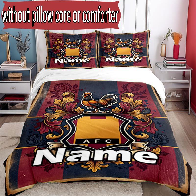 3pcs Duvet Cover Set (1*Duvet Cover + 2*Pillowcase, Without Core), Custom Name Bradford City AFC Pattern Bedding Set, Home Bedroom Decor Gift