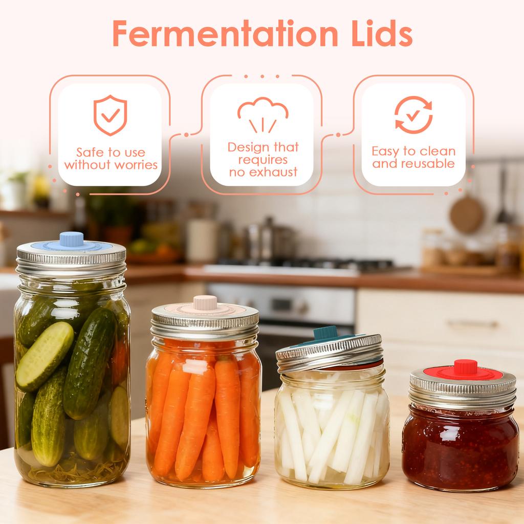 4Pcs Silicone Fermentation Lid Reusable Mason Jar Fermenter Cap with Date Tracker for Wide Mouth Mason Jars Kitchen Accessories