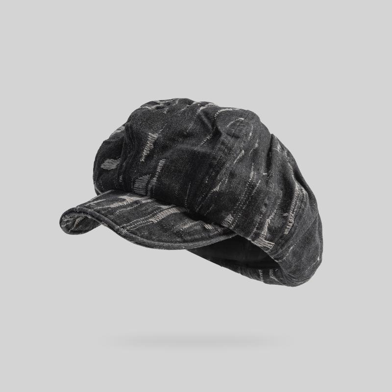Korean Style Women's Denim Beret - Vintage Washed Octagonal Cap, Spring/Autumn Casual Hole Dressed Cloud Hat Female Trendy Retro