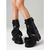 Metallic Fashion Women Fold Over Boots Chunky High Heels Mid Calf Platform Punk Gothic Fashion Motorcycle Shoes Woman