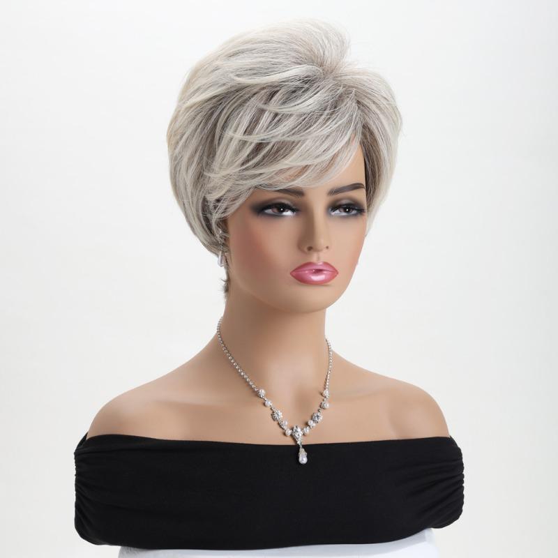 

Синтетический смешанный серый парик старой женщины Омбре короткие волнистые волосы Натуральные многослойные парики бабушки с челкой Костюм для косплея