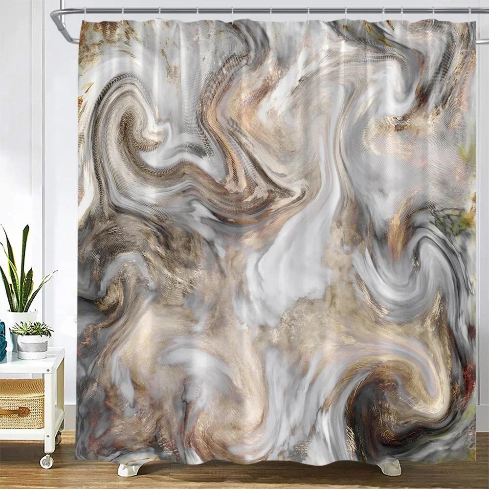 Abstract Marble Shower Curtains Retro Stone Wall Creative Black and White Plaid Geometric Bath Curtain Fabric Bathroom Decor Set