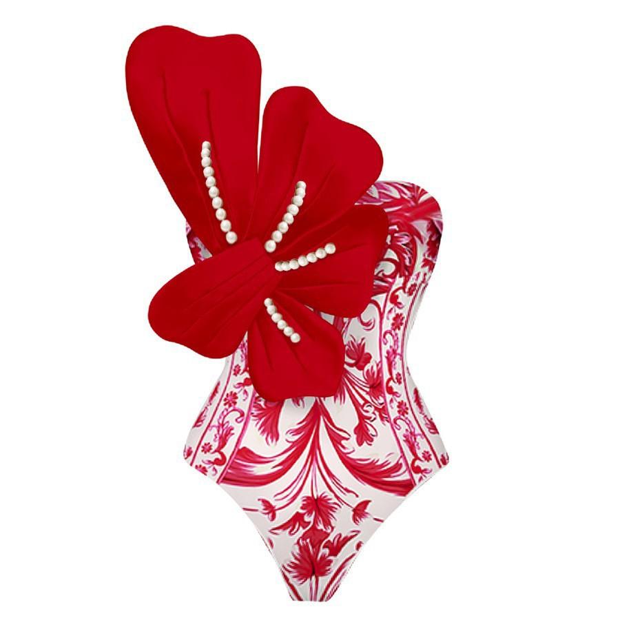 2024 New Flower One Piece Swimsuit Luxury Women Swimwear Monokini Bodysuit Swim Suit Bathing Suit Belt Beach Wear