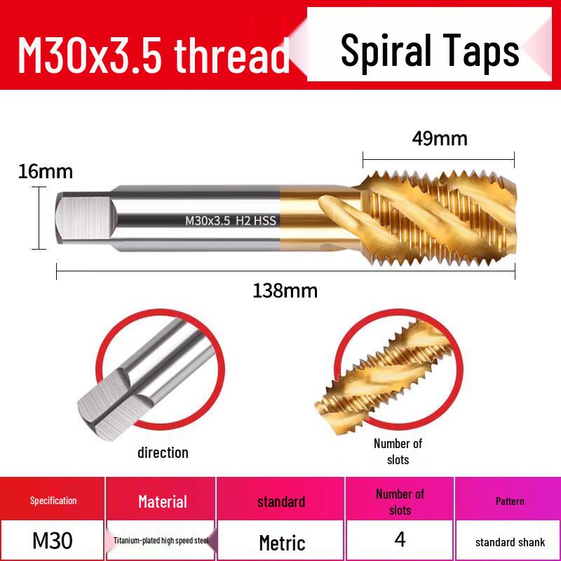 Jundingying M30x3.5 Spiral Titanium-Plated Tap Drill Bit