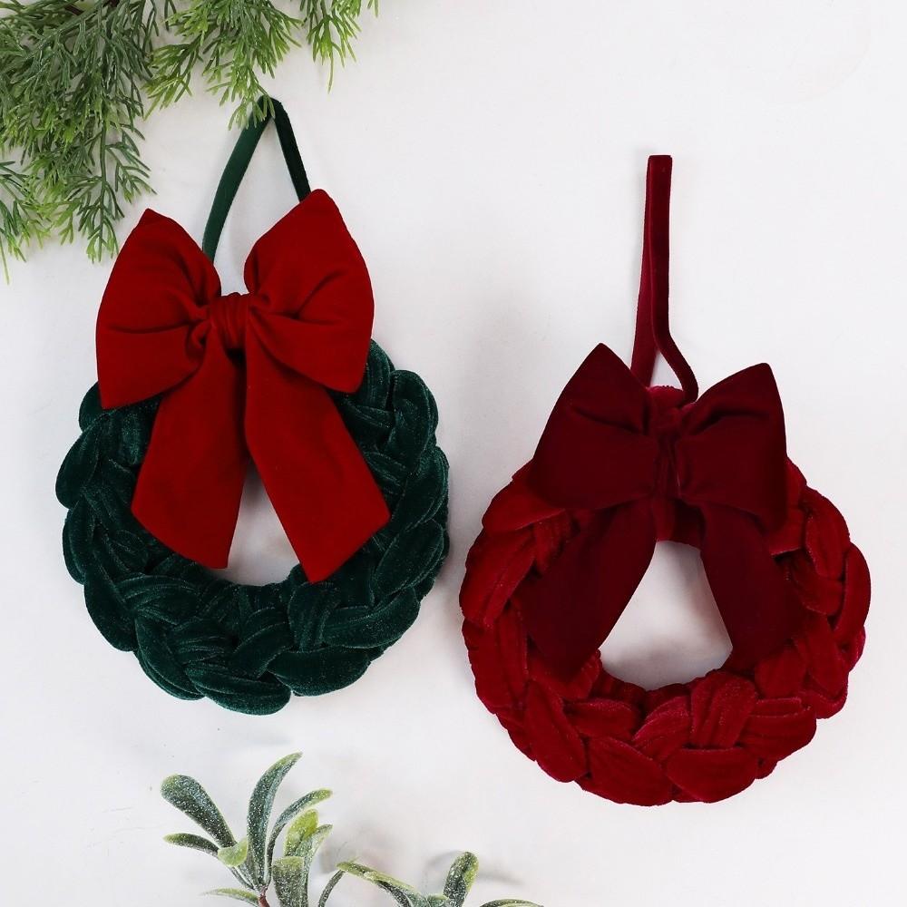 Handmade Bowknot Wreath Hanging Ornament Plush Christmas Wreath Door Decor Wall Decor