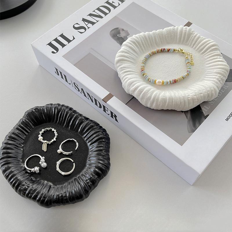 Irregular Circular Frosted Ceramic Jewelry Storage Tray Decoration Bedroom Dressing Table Rings Earrings Bracelets Display Tray