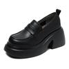 Fashion 7.5CM Genuine Leather Shoes Cow Thick Soled Women Moccasins Mary Jane British Platform Wedge Comfy Rubber Slip On Spring Summer
