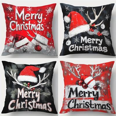 Home Decor Merry Christmas Decorative Pillow Covers Set Pattern Cushion Cover Suitable For Sofa Bedroom Car Pillow Cover