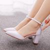7cm Thick Heel Pointed Sandals for Spring Square Heels Light Mouth Women's Sandals White Satin Cloth Bridal High Heels Large Size
