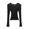 Spring 2025 Women's Slim Fit Round Neck Lace Long Sleeve Top
