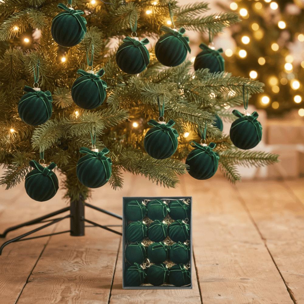 Ribbon Bowknot Flocked Tree Pendant Striped Texture Hanging Bowknot Balls Room Decor