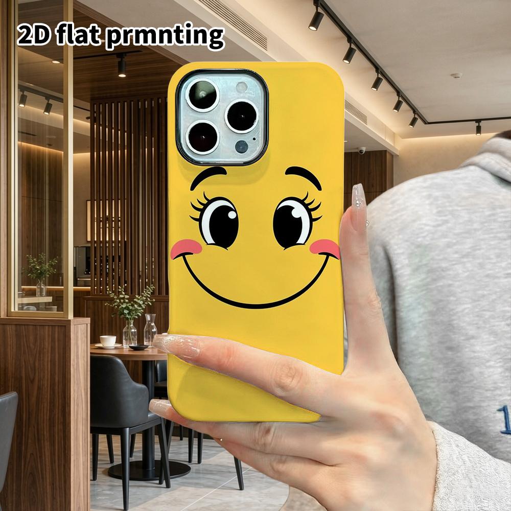 Phone Case: 2D Flat Design Suitable for iPhone 18 17 16 15 14 13 Pro Film Protective Case, Couple Style, Yellow Smile, Christmas and Halloween Gift
