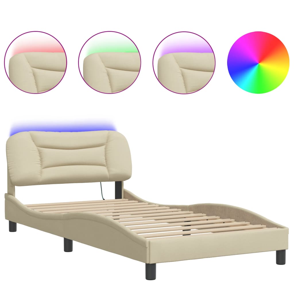 Vidaxl Rama Łóżka Z Led Bez Materaca Kremowa 100X200 Cm Tkanina