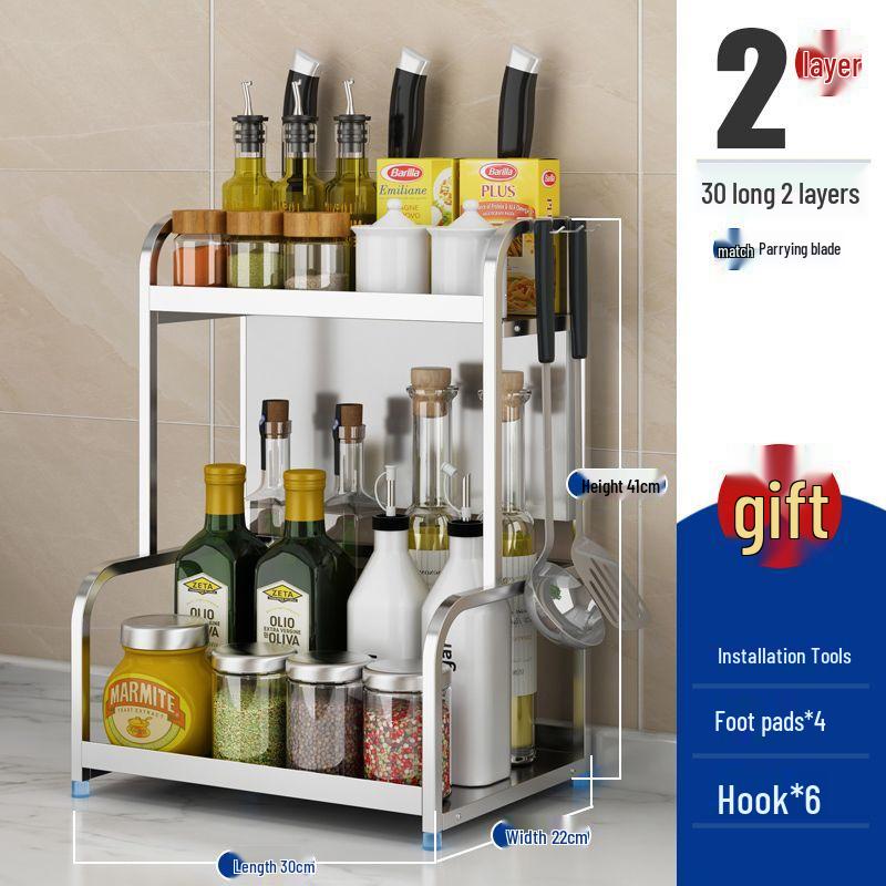 Stainless Steel Multi-layer Kitchen Rack: Spice, Knife Holder & Storage