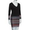 Ladies Womens Striped Patchwork V-neck Long Sleeve Dress Evening Party Dress