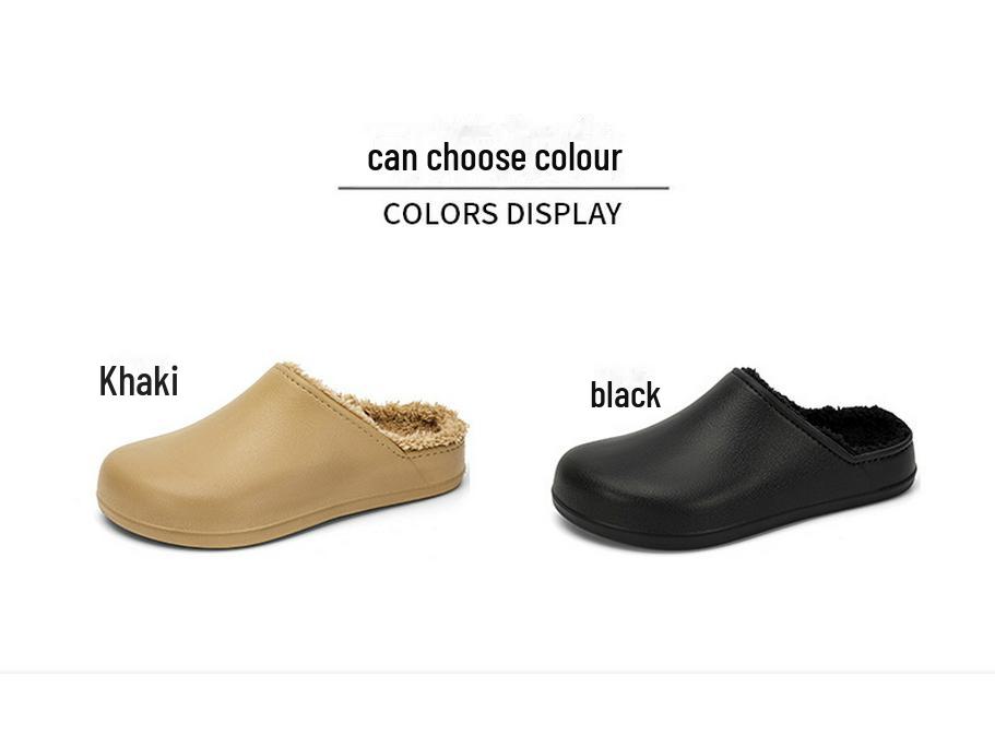 Men's Winter 2025 Non-Slip Waterproof Cotton Slippers: Leather & Fur, Thick Sole, Plus Velvet, Indoor.