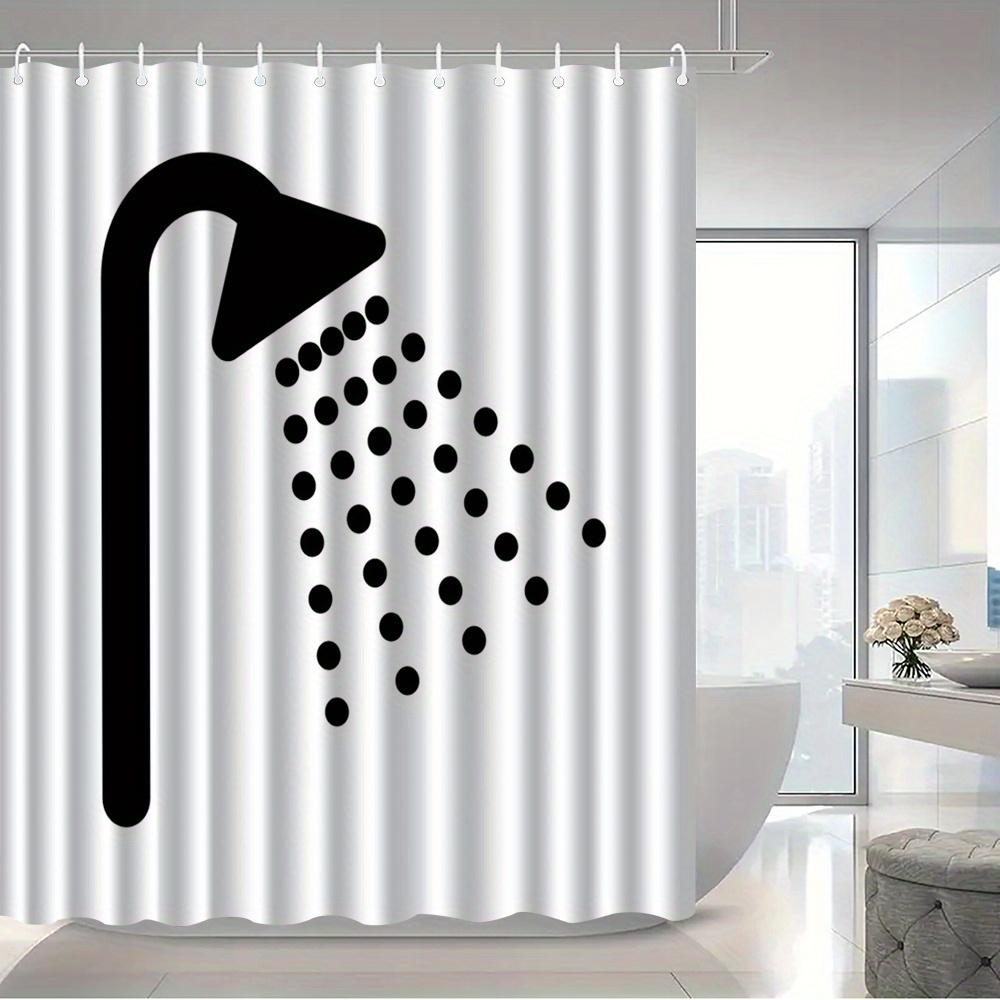 Black And White Shower Curtain With Showerhead Pattern Waterproof Bath Decor Simple Geometric Bathroom Curtains