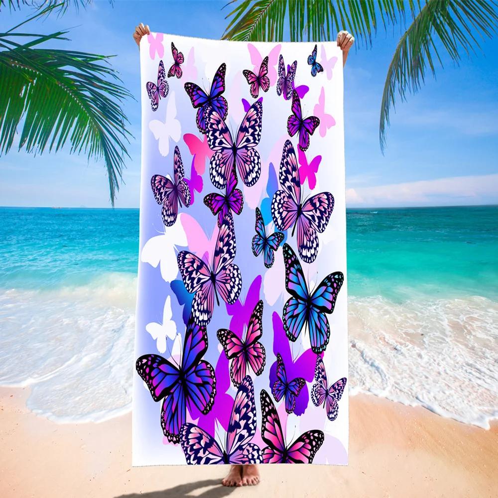Butterfly And Flowers Bath Towel Soft Quick Dry Beach Towel Absorbent Hand Towels Multipurpose for Bathroom Hotel Gym Spa Sport