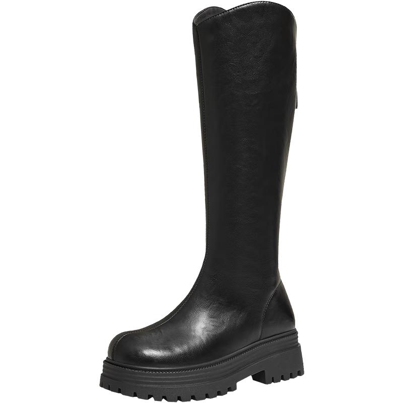 TATA Women's Chunky Heel Elastic Long Boots