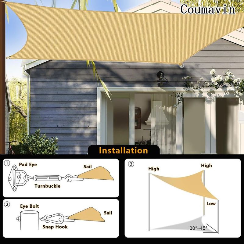 

Sun Shade Sail Rectangle Outdoor UV Block Square Canopy Sunshade Cover for Backyard Porch Pergola Deck Garden Patio, Sand белый