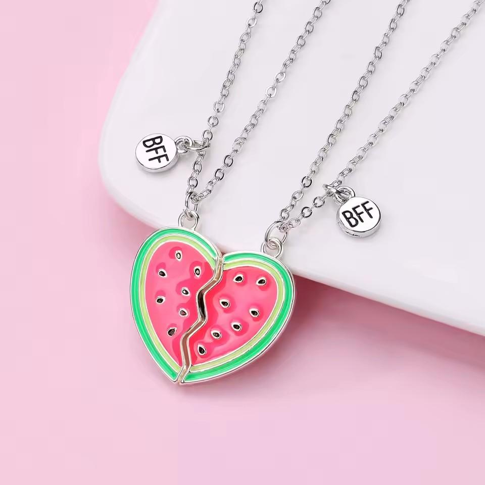 2pcs Cute Fruit Food Magnet Necklaces for Women Girls Kawaii Best Friends Sisters Pendant Chain BFF Friendship Jewelry Gifts