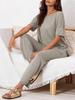 Women's Two Piece Travel Lounge Set Short Sleeve Knit Pullover and Wide Leg Pants Tracksuit