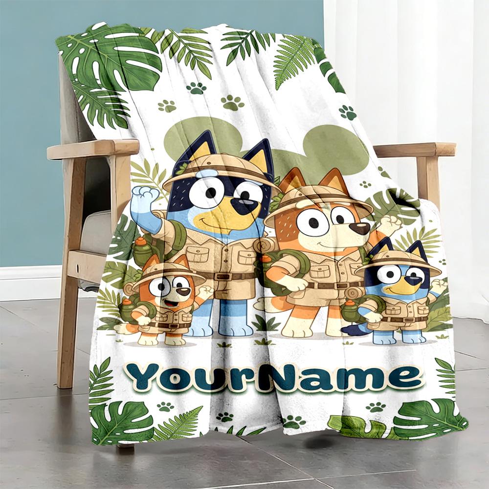 Bluey 22 Customize Text Blanket Cozy Personalized Blanket Soft & Cozy Versatile for Seaside Livingroom Office Chair Nap Four Seasons Multipurpose